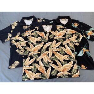 Cooke Street Polo Shirt Mens Large Lot Of 3 Black Hawaiian Tropical Floral